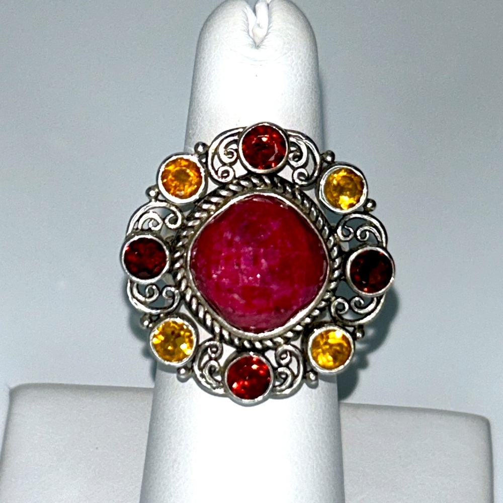 NWOT Sterling Silver Red Corundum Garnet Citrine Ring By Nicky Butler Bohemian